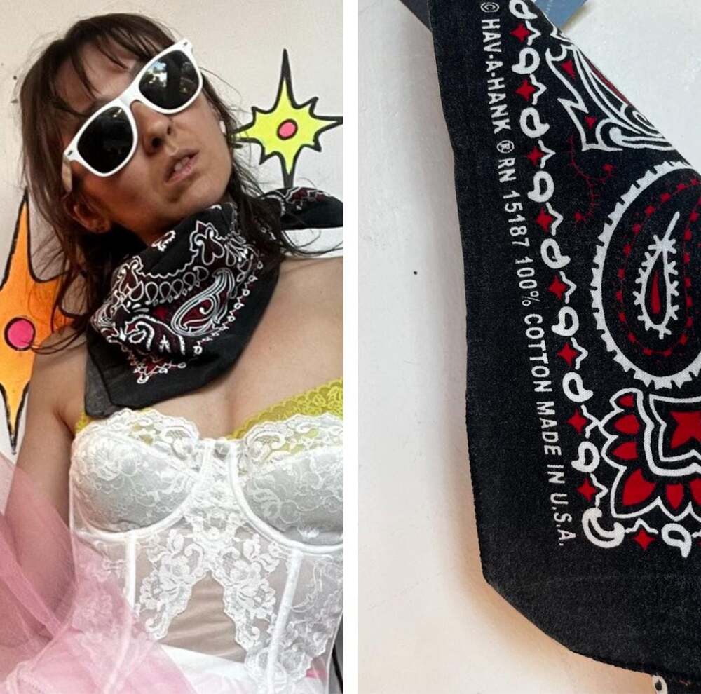 Vintage USA Made Classic Bandana Black Red Paisley 100% Cotton Americana 20x20